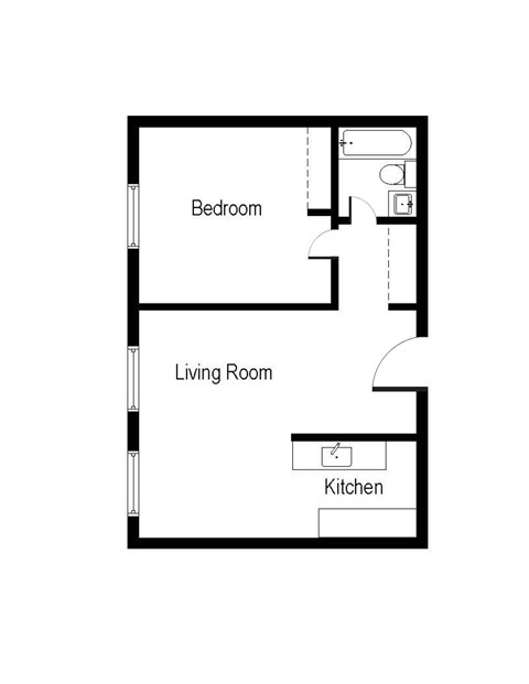 Floor plan for 1 bed, 1 bath, 530 sqft
